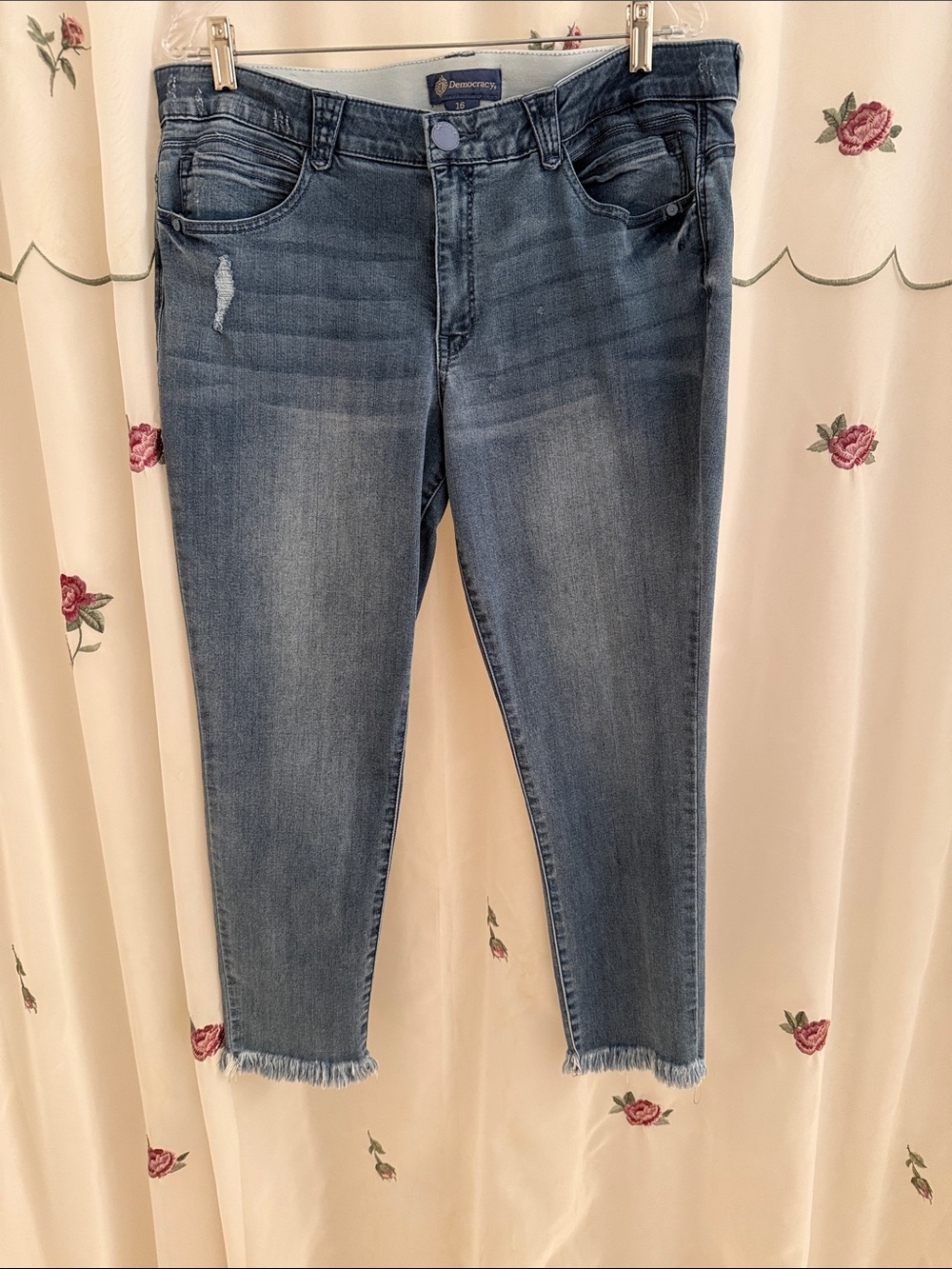 Democracy Mid-Rise Faded Blue Ankle Skinny Jeans